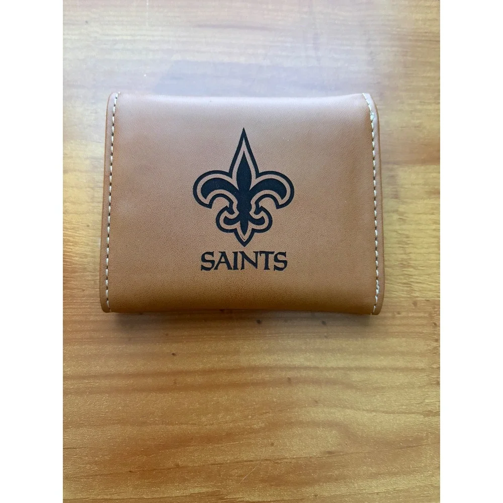 New Orleans Saints NFL Trifold Wallet Tan Faux Leather Fleur De Lis Mens